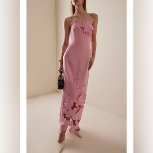 Leo Lin Rayna Floral-Appliquéd Crepe Maxi Dress Pink